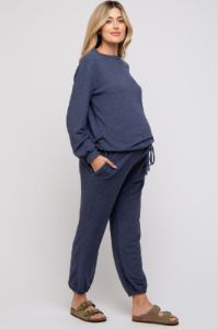 Navy Soft Knit Brushed Long Sleeve Maternity Lounge Set sold by Pinkblush