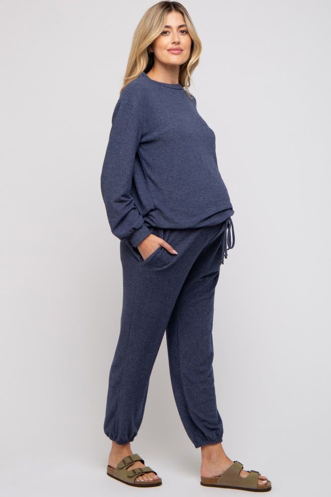 Navy Soft Knit Brushed Long Sleeve Maternity Lounge Set sold by Pinkblush product image thumbnail 3