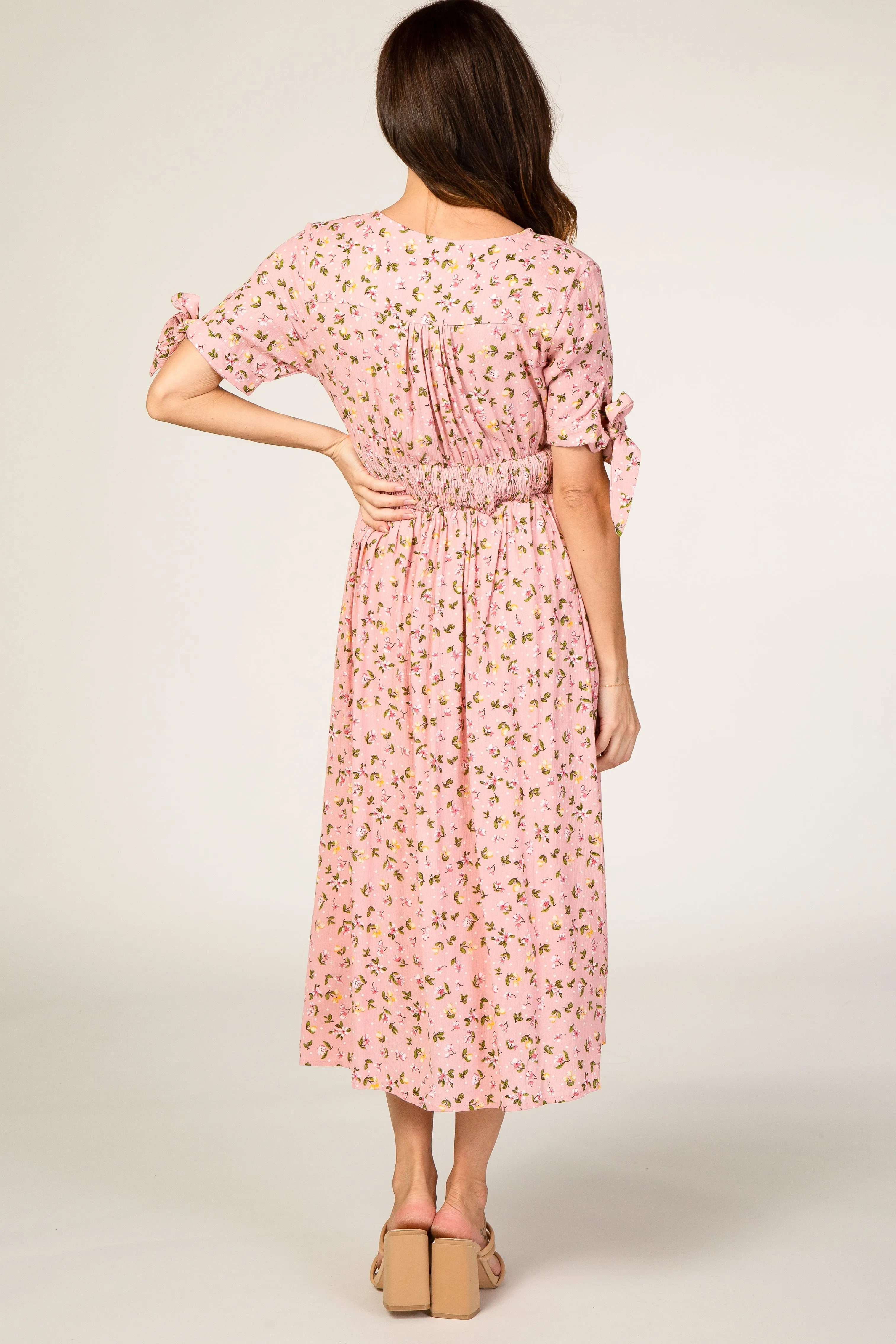Pink Floral Tie Sleeve Midi Dress sold by Pinkblush product image thumbnail 3