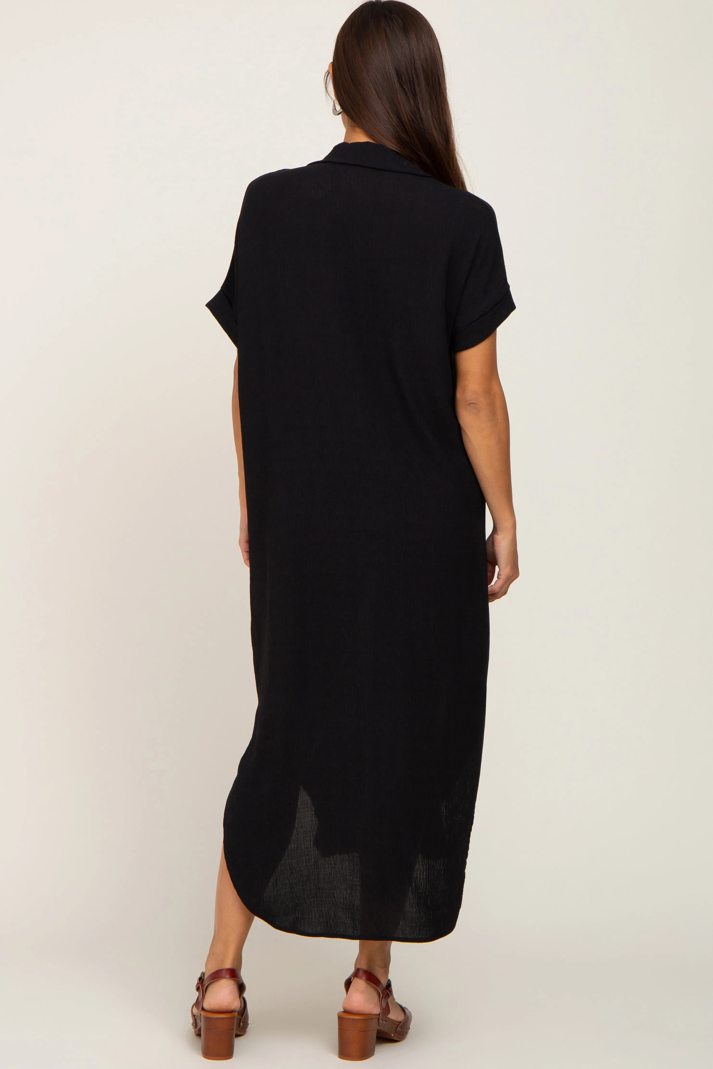 Black Button Down Hi Low Maternity Maxi Dress sold by Pinkblush product image thumbnail 3