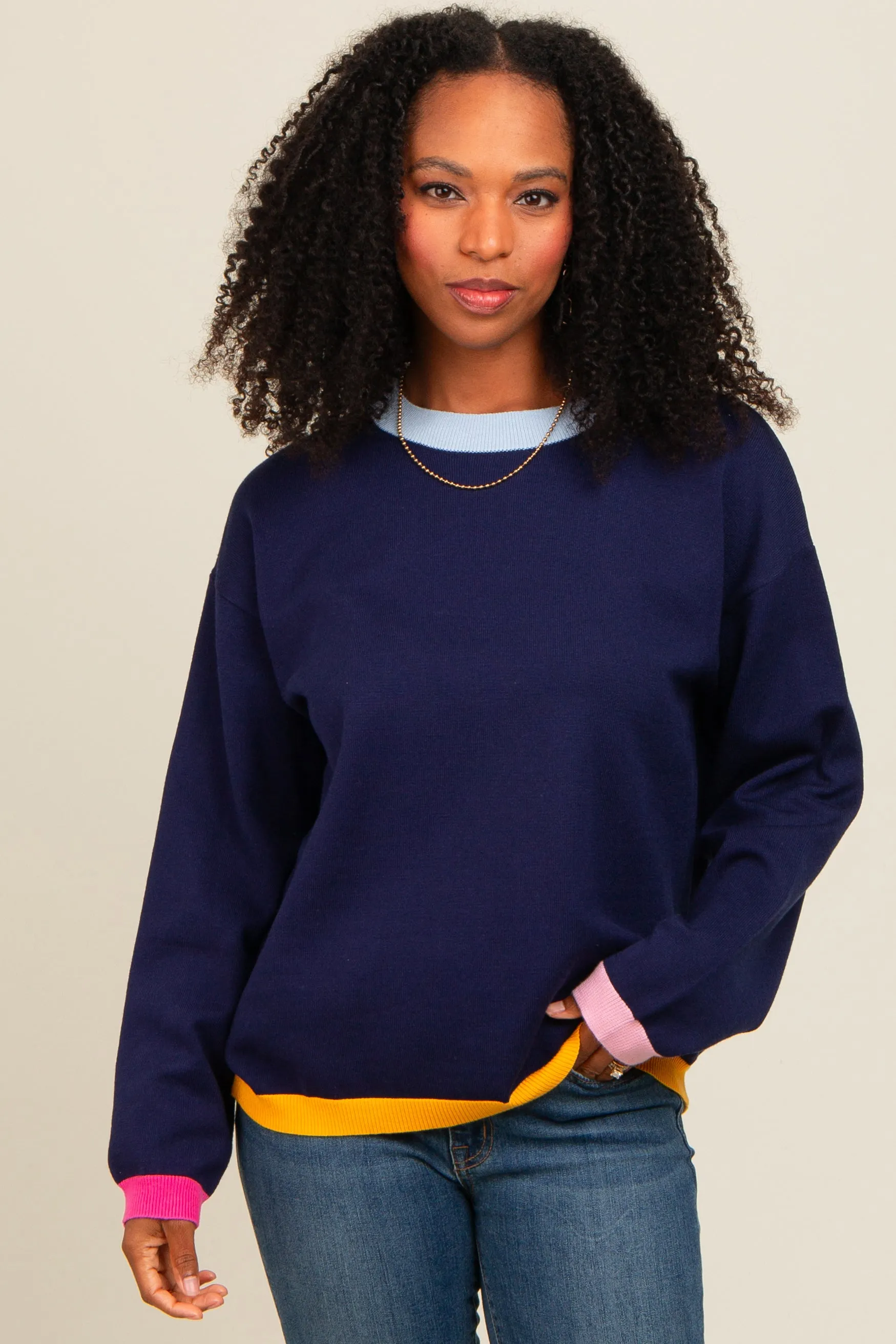Navy Blue Colorblock Trim Maternity Sweater sold by Pinkblush product image thumbnail 5