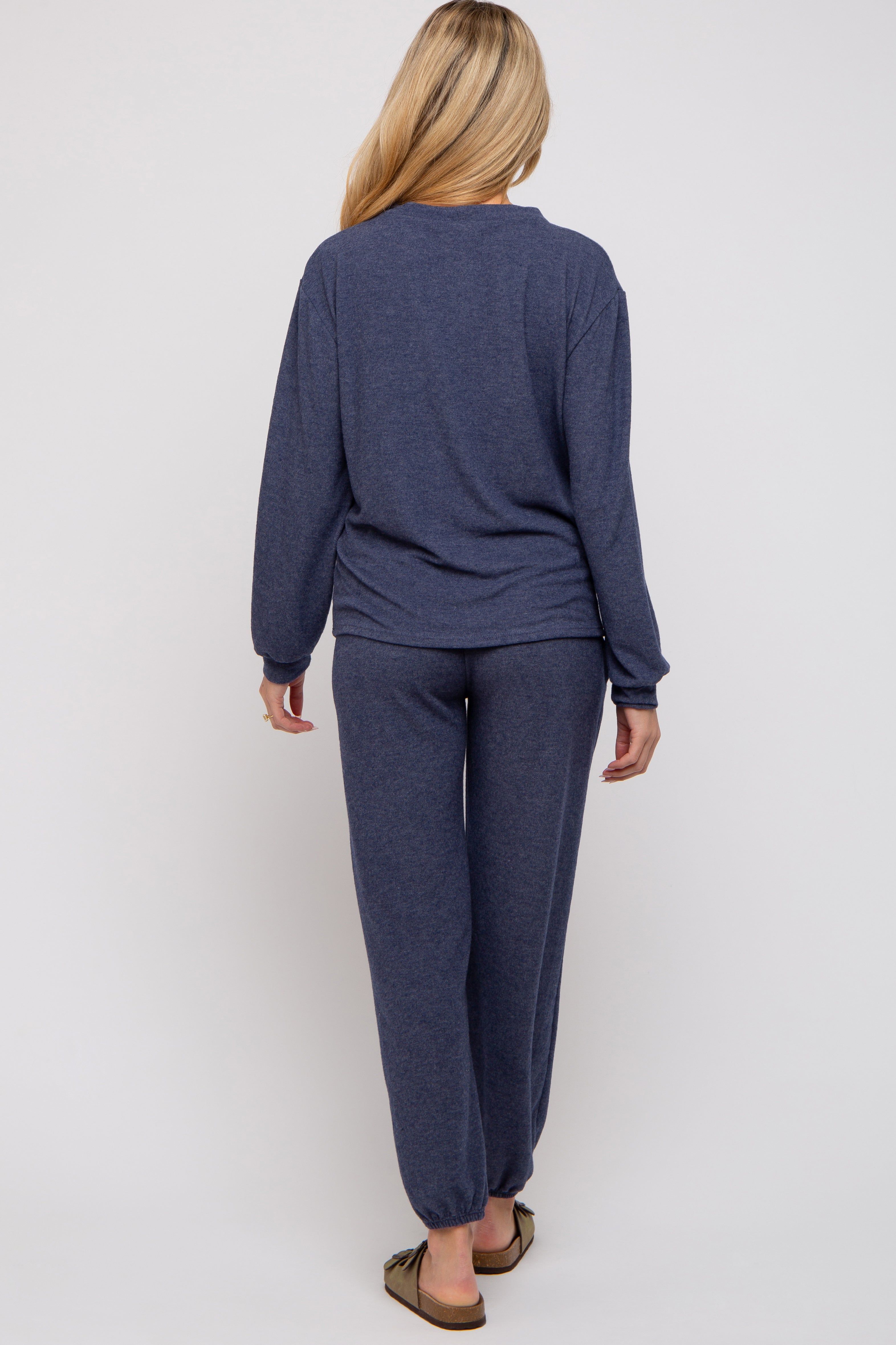 Navy Soft Knit Brushed Long Sleeve Maternity Lounge Set sold by Pinkblush product image thumbnail 4