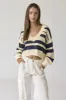 Navy V-Neck Stripe Sweater Top sold by Pinkblush