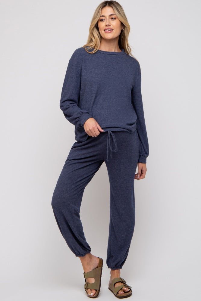 Navy Soft Knit Brushed Long Sleeve Maternity Lounge Set sold by Pinkblush product image thumbnail 2