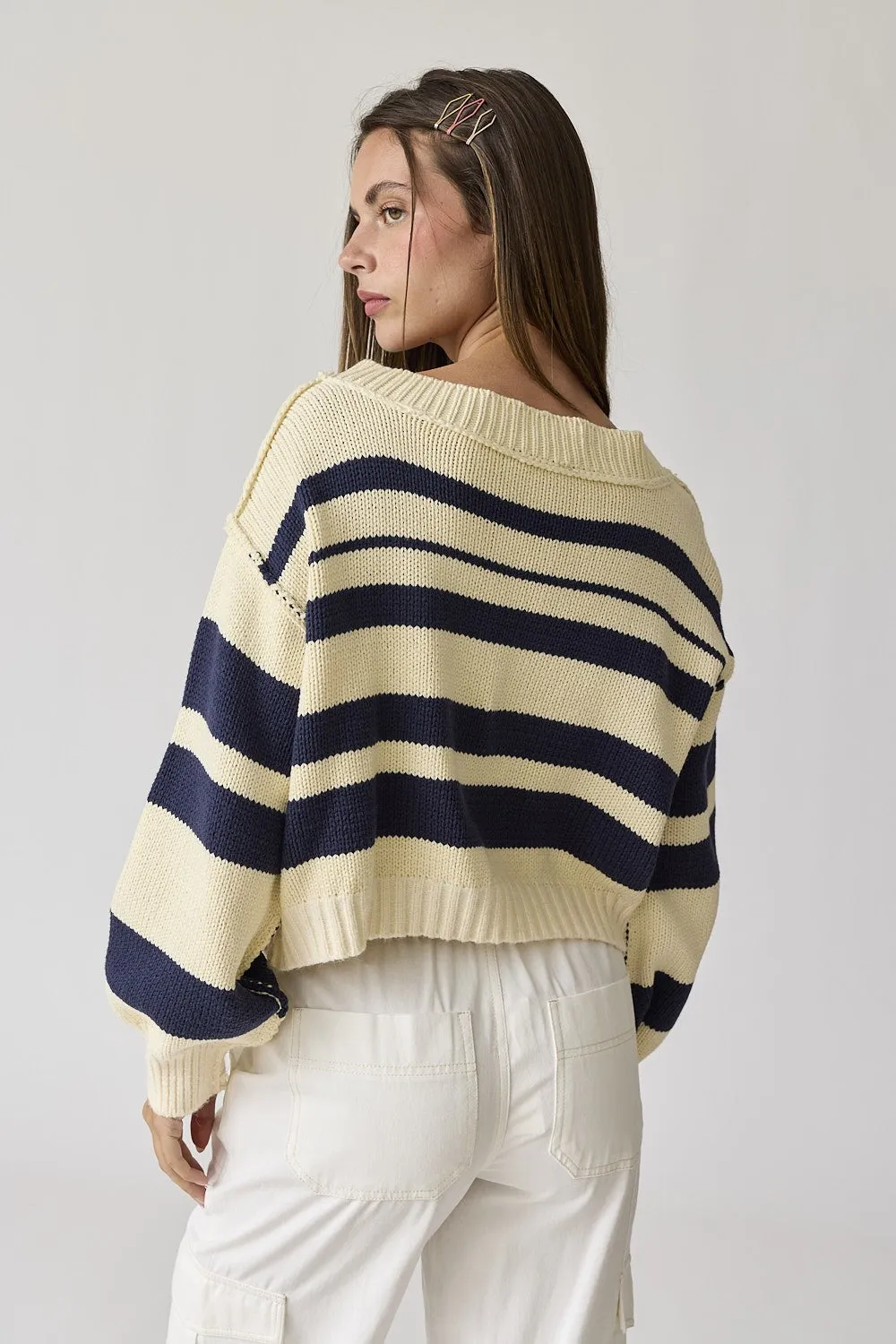 Navy V-Neck Stripe Sweater Top sold by Pinkblush product image thumbnail 5