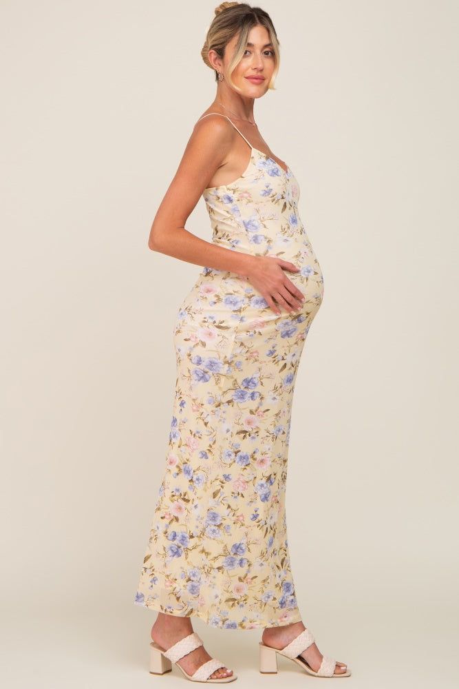 Yellow Floral Mesh V-Neck Maternity Maxi Dress sold by Pinkblush product image thumbnail 2