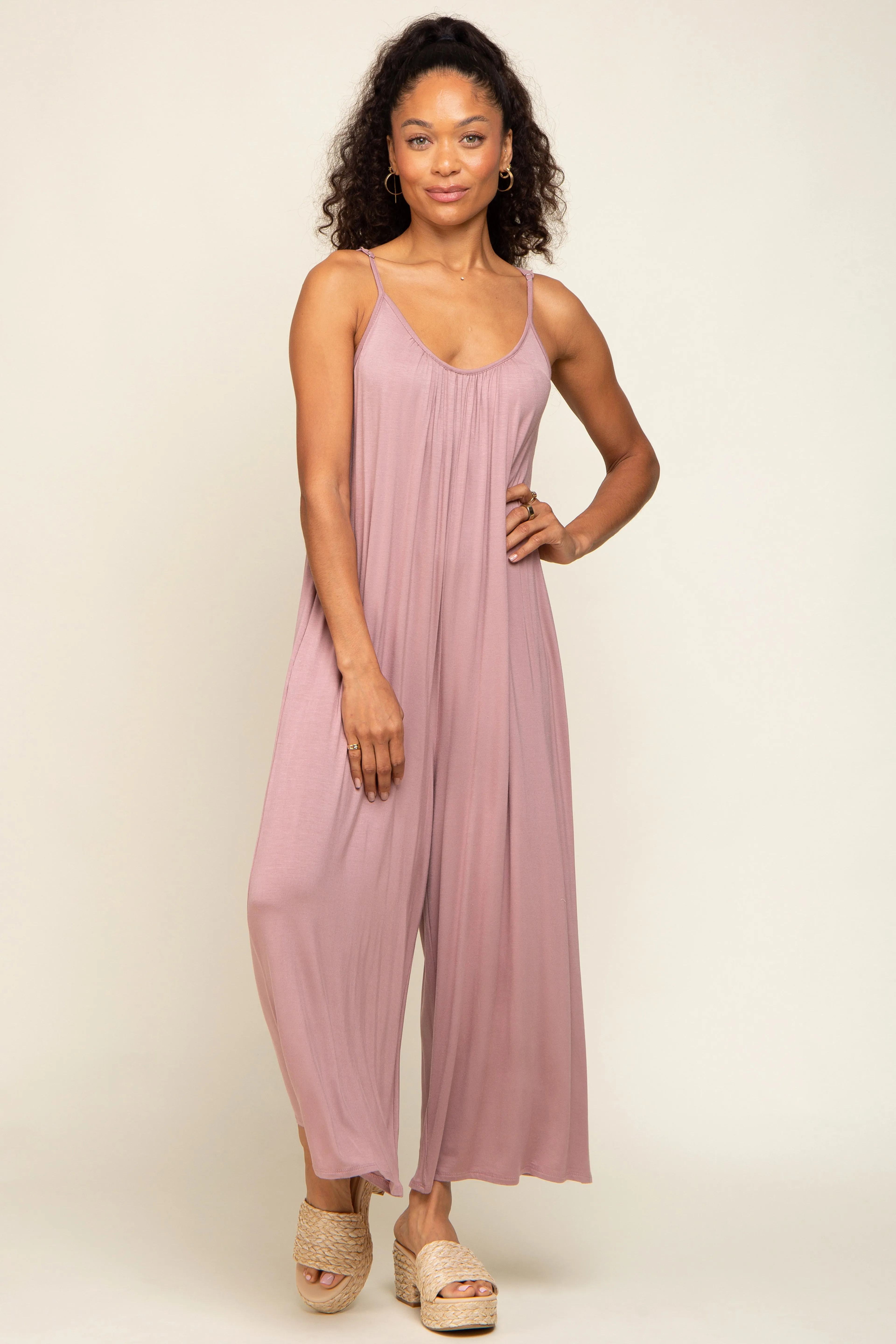 Mauve Basic Cropped Wide Leg Maternity Jumpsuit sold by Pinkblush product image thumbnail 5