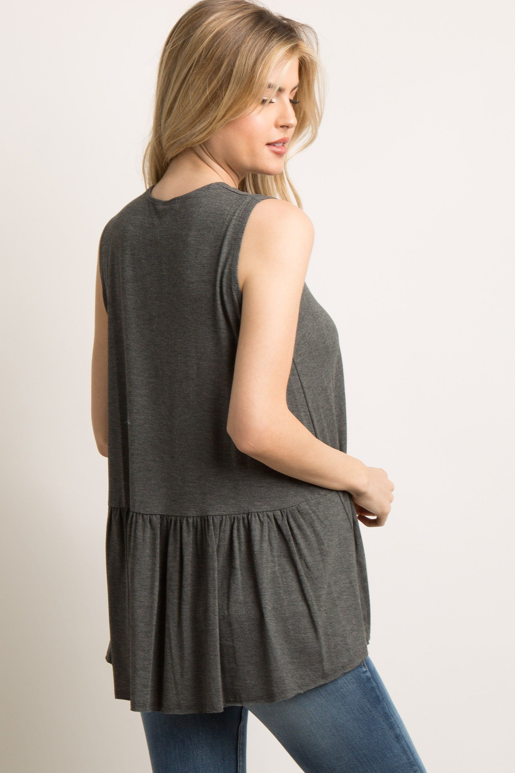 Charcoal Grey Peplum Back Tank Top sold by Pinkblush product image thumbnail 3