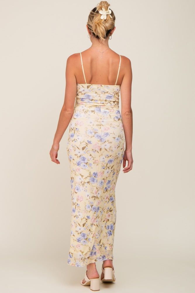 Yellow Floral Mesh V-Neck Maternity Maxi Dress sold by Pinkblush product image thumbnail 3