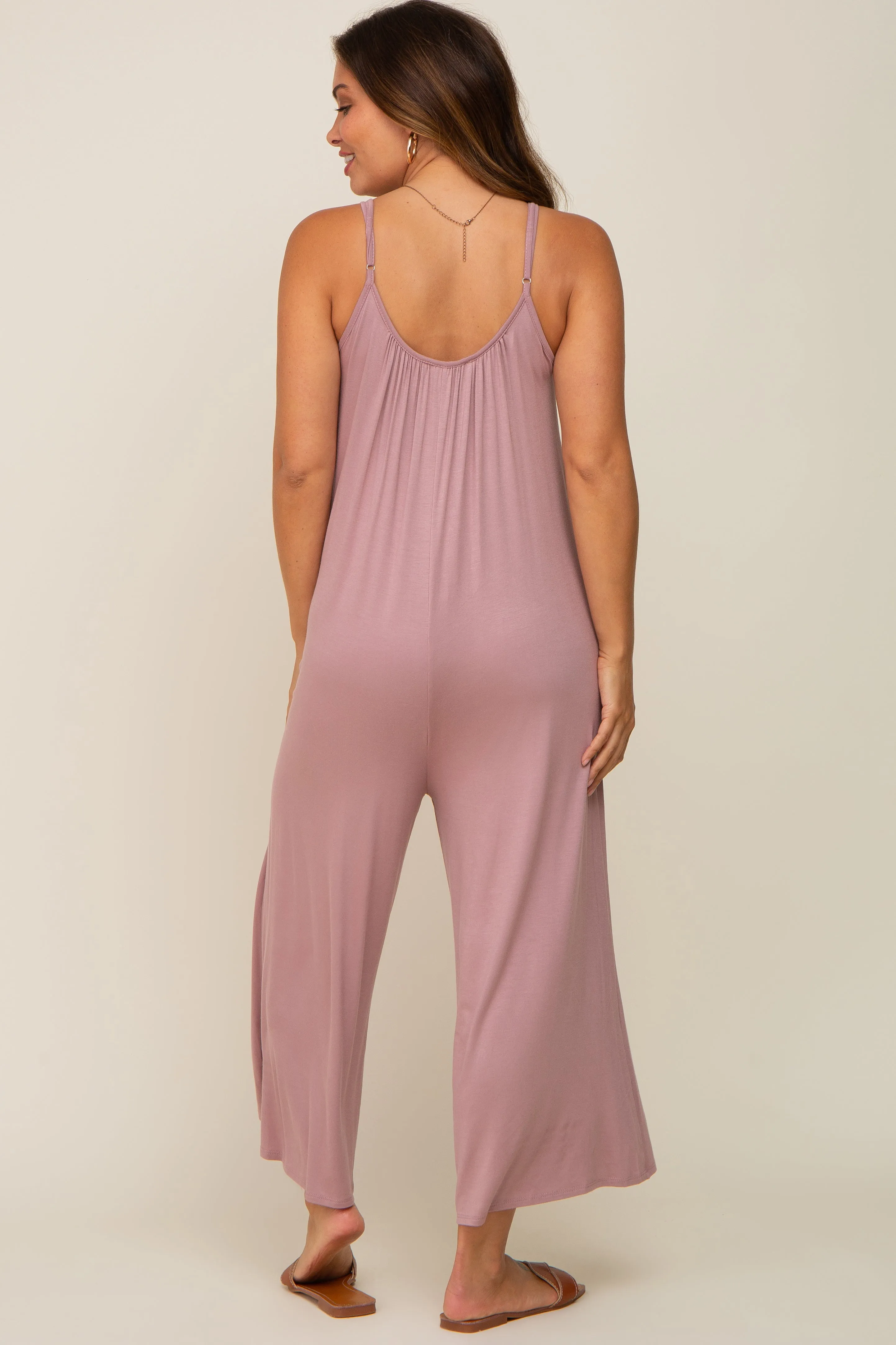 Mauve Basic Cropped Wide Leg Maternity Jumpsuit sold by Pinkblush product image thumbnail 3