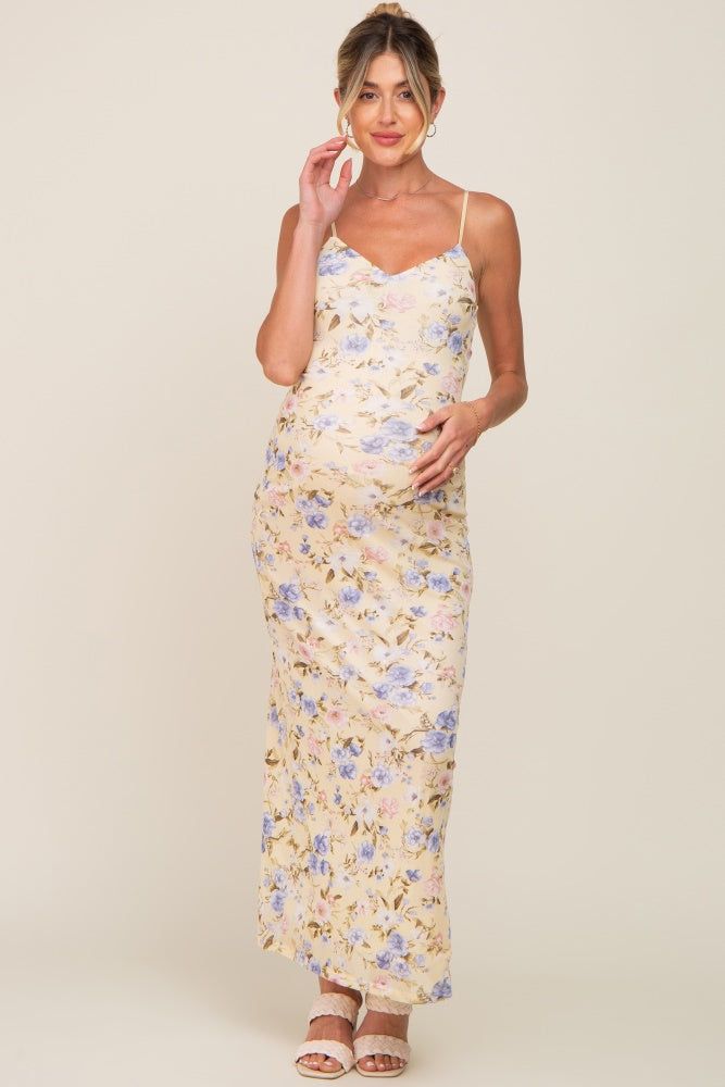 Yellow Floral Mesh V-Neck Maternity Maxi Dress sold by Pinkblush product image thumbnail 4