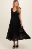 Black Textured Tie Strap Tiered Maternity Midi Dress sold by Pinkblush