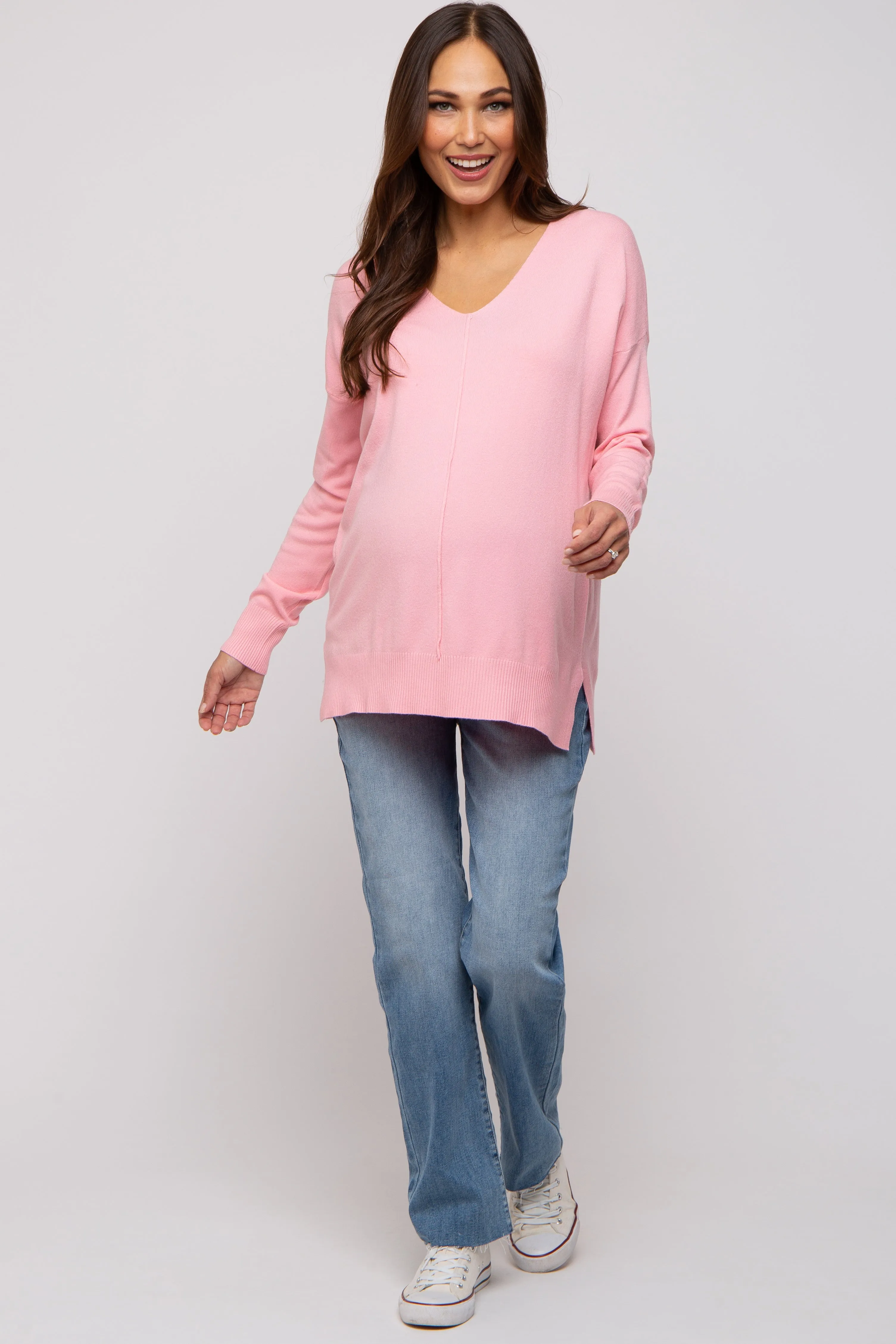 Pink Long Sleeve Side Slit Maternity Sweater sold by Pinkblush product image thumbnail 4