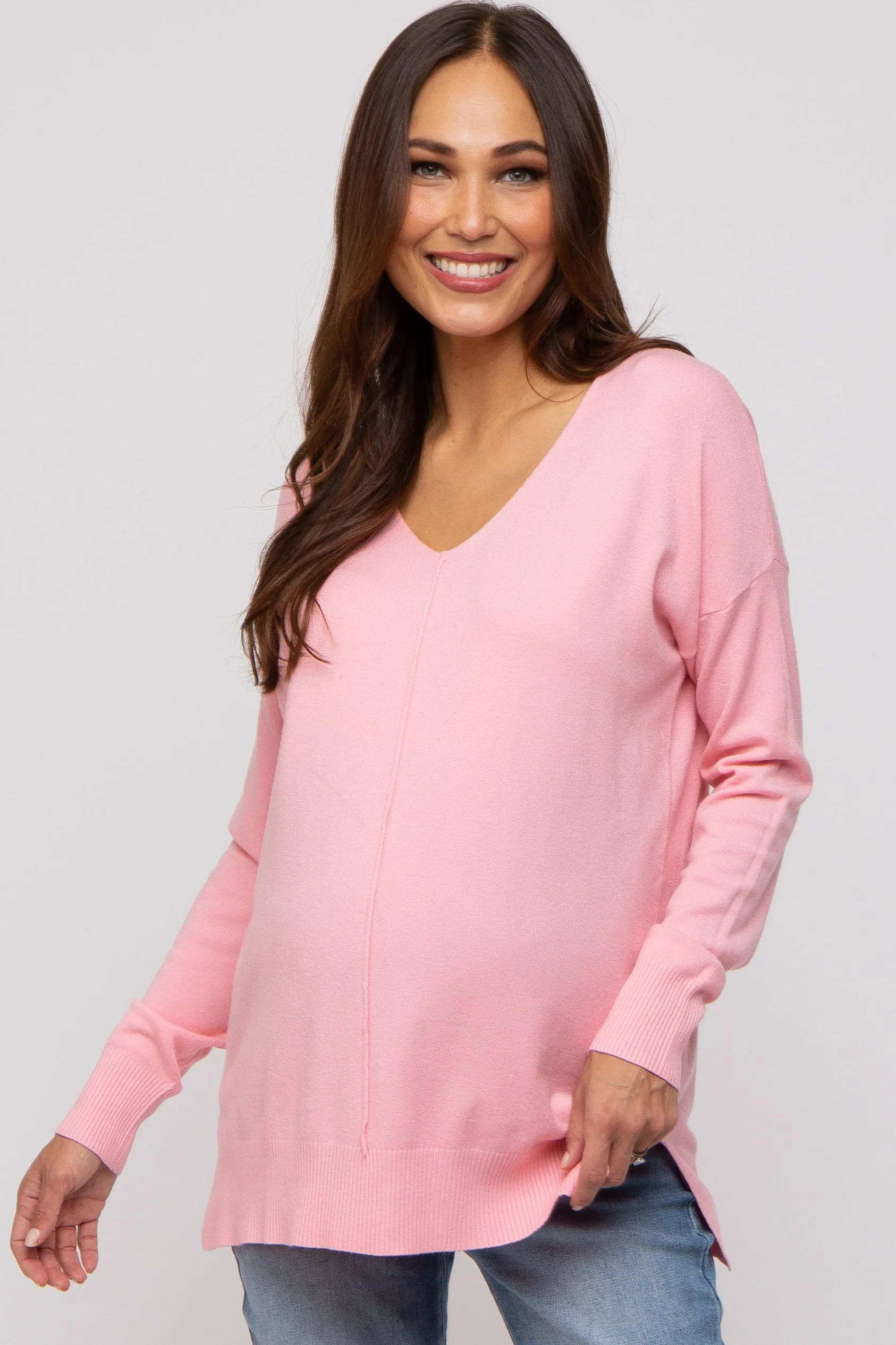 Pink Long Sleeve Side Slit Maternity Sweater sold by Pinkblush