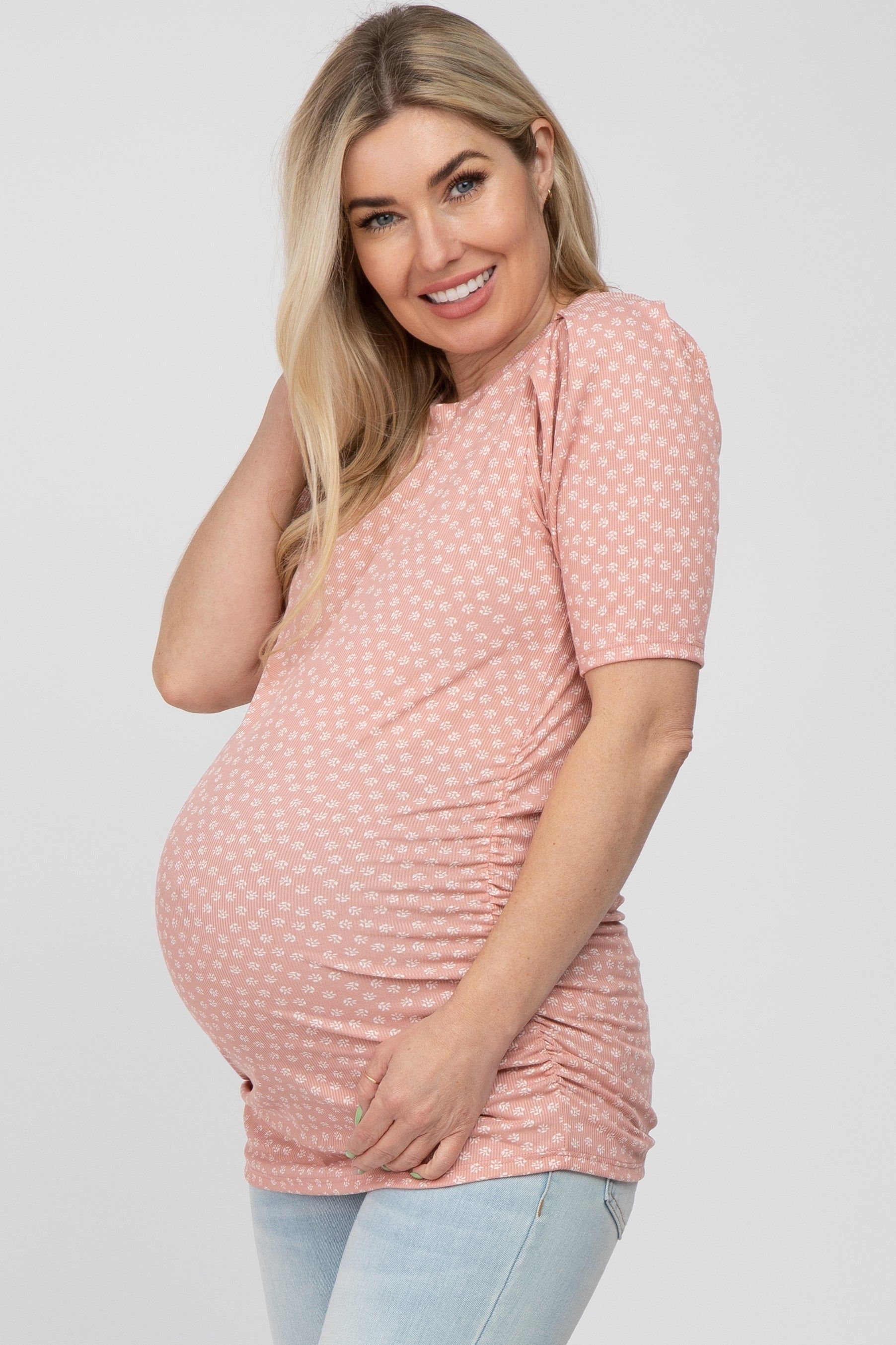 Light Pink Ditsy Floral Ruched Maternity Top sold by Pinkblush product image thumbnail 2