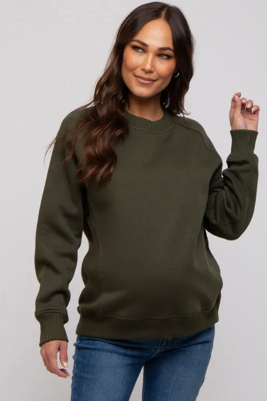 Olive Pullover Maternity Terry Crewneck sold by Pinkblush