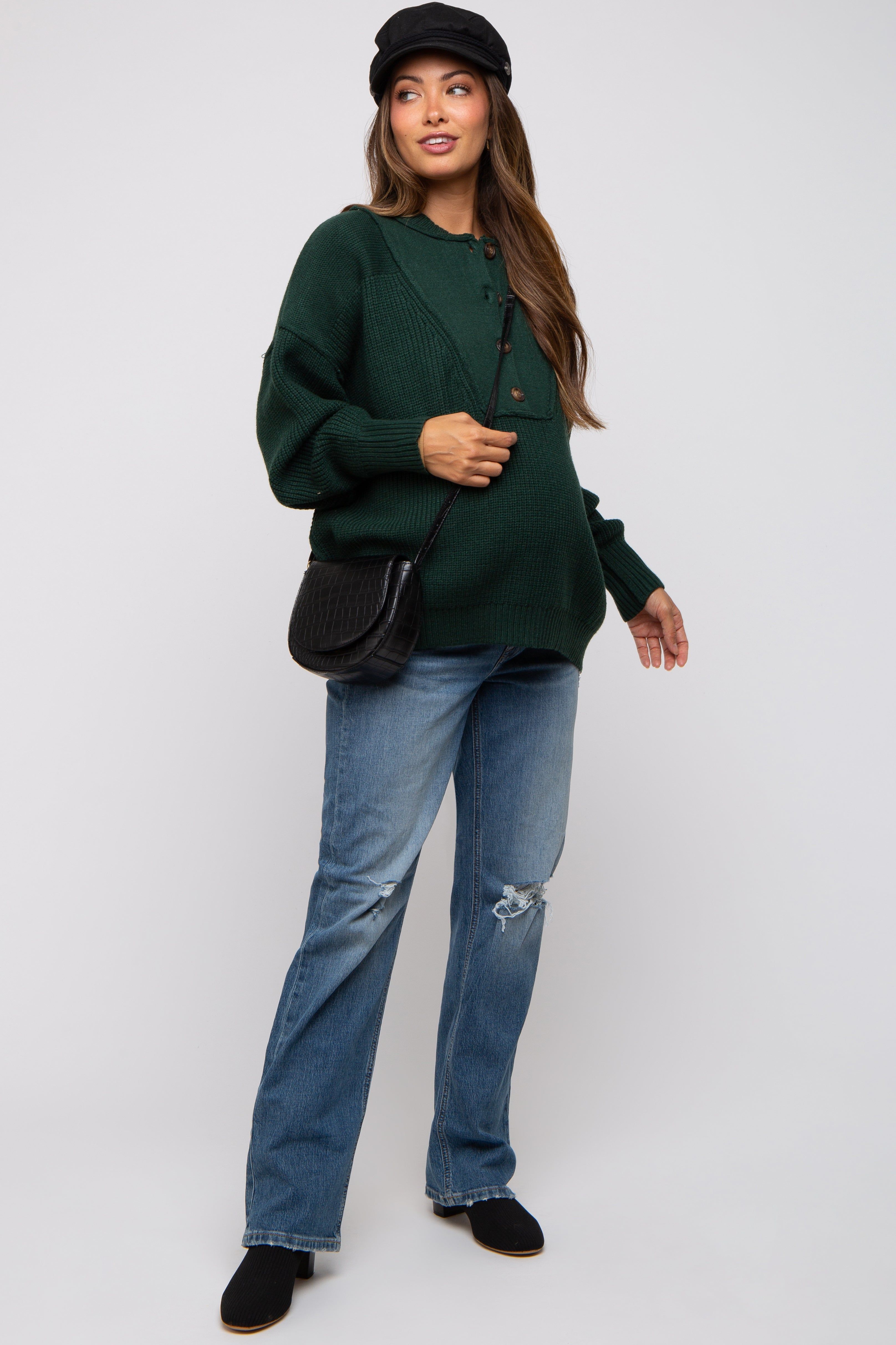 Forest Green Half Button Up Maternity Sweater sold by Pinkblush product image thumbnail 4
