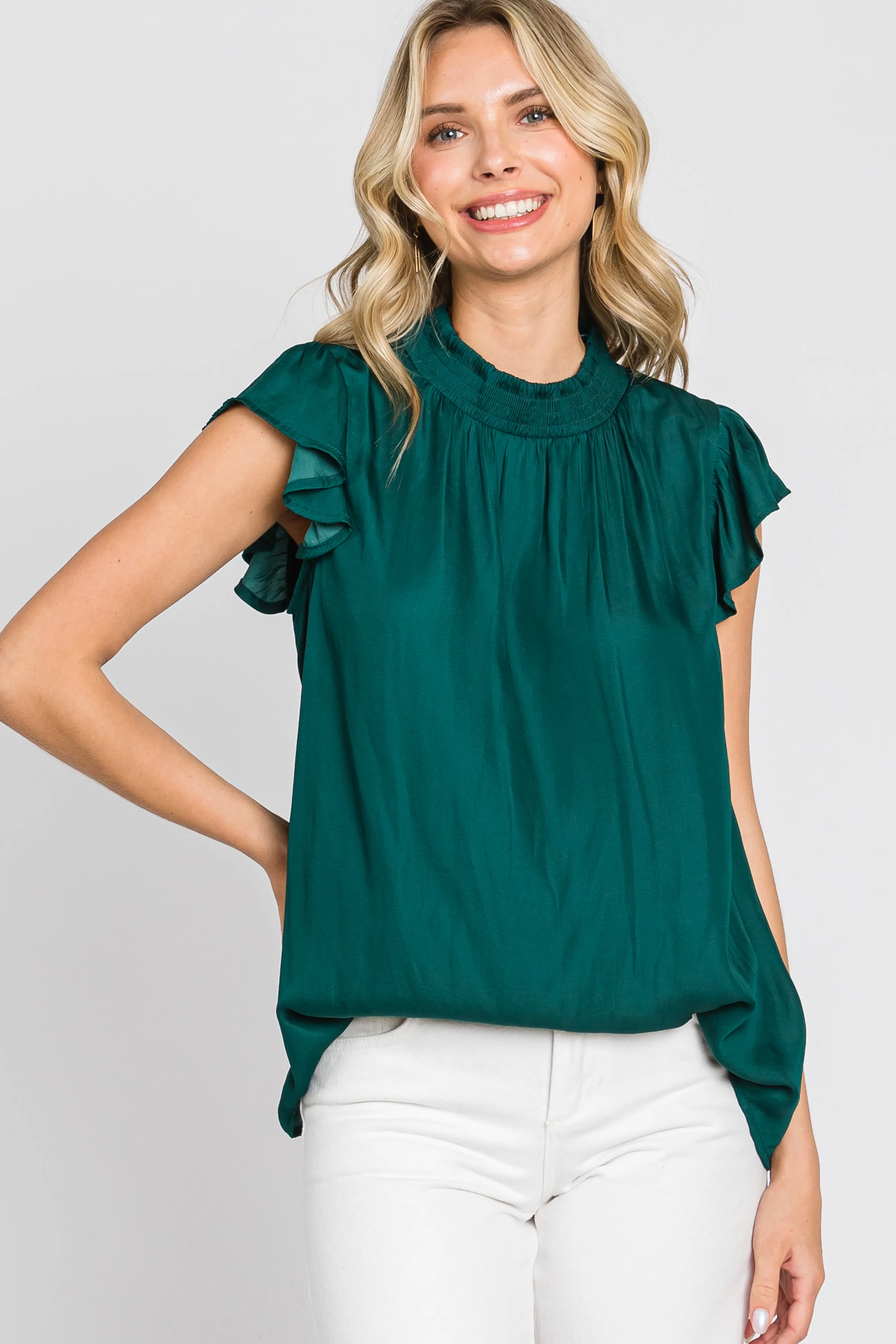Forest Green Mock Neck Flutter Maternity Blouse sold by Pinkblush product image thumbnail 5