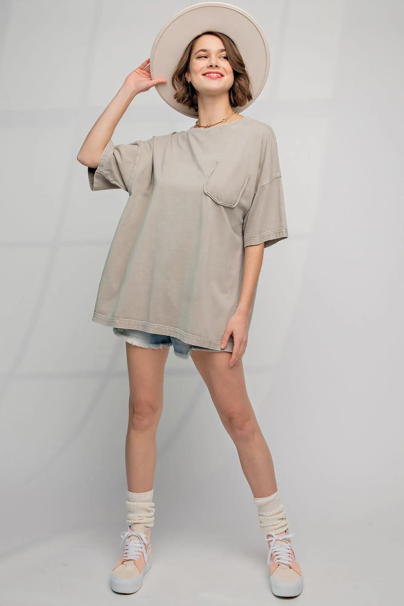 Grey Faded Wash Short Sleeve Top sold by Pinkblush