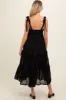 Black Textured Tie Strap Tiered Maternity Midi Dress sold by Pinkblush