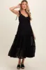 Black Textured Tie Strap Tiered Maternity Midi Dress sold by Pinkblush