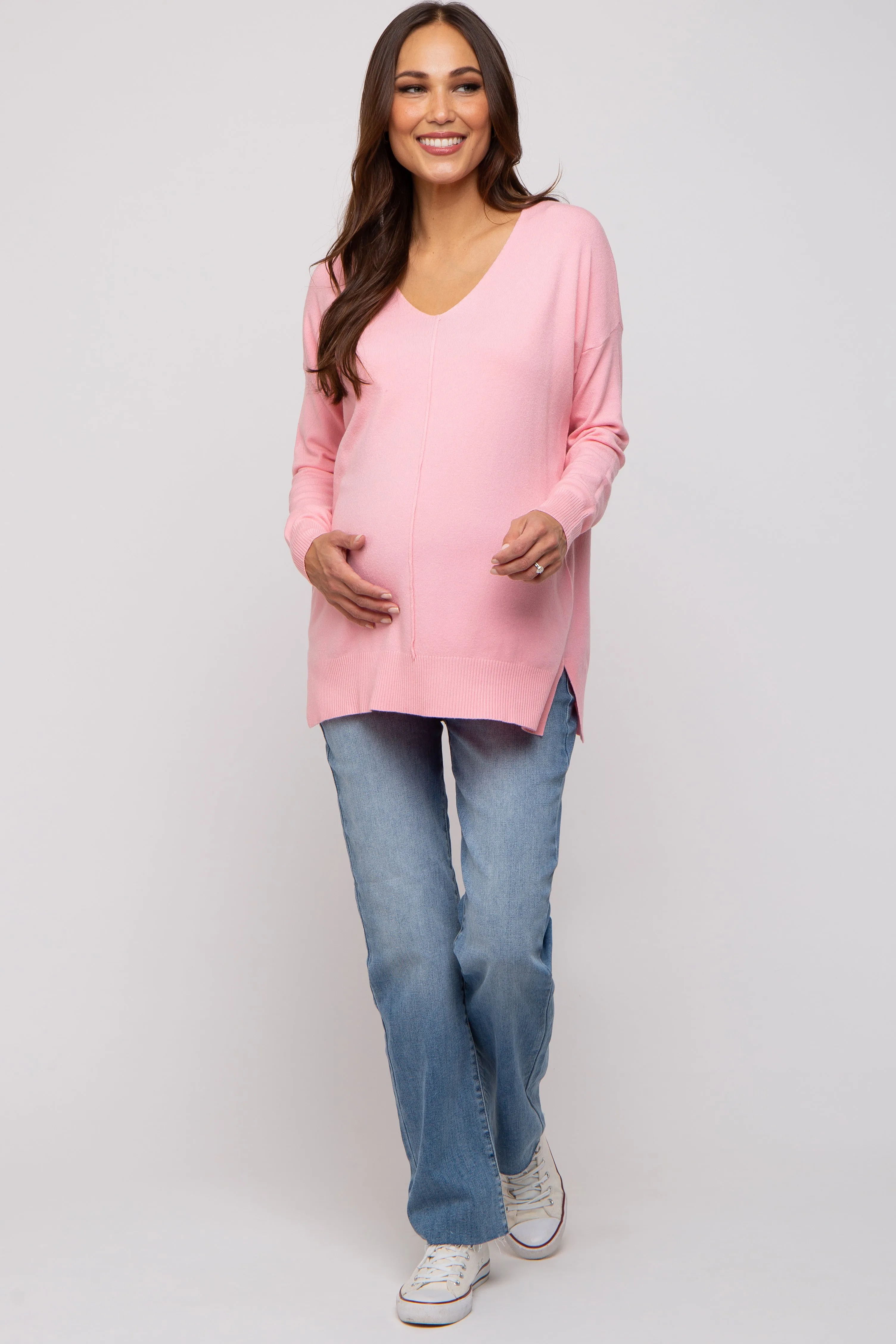 Pink Long Sleeve Side Slit Maternity Sweater sold by Pinkblush product image thumbnail 5
