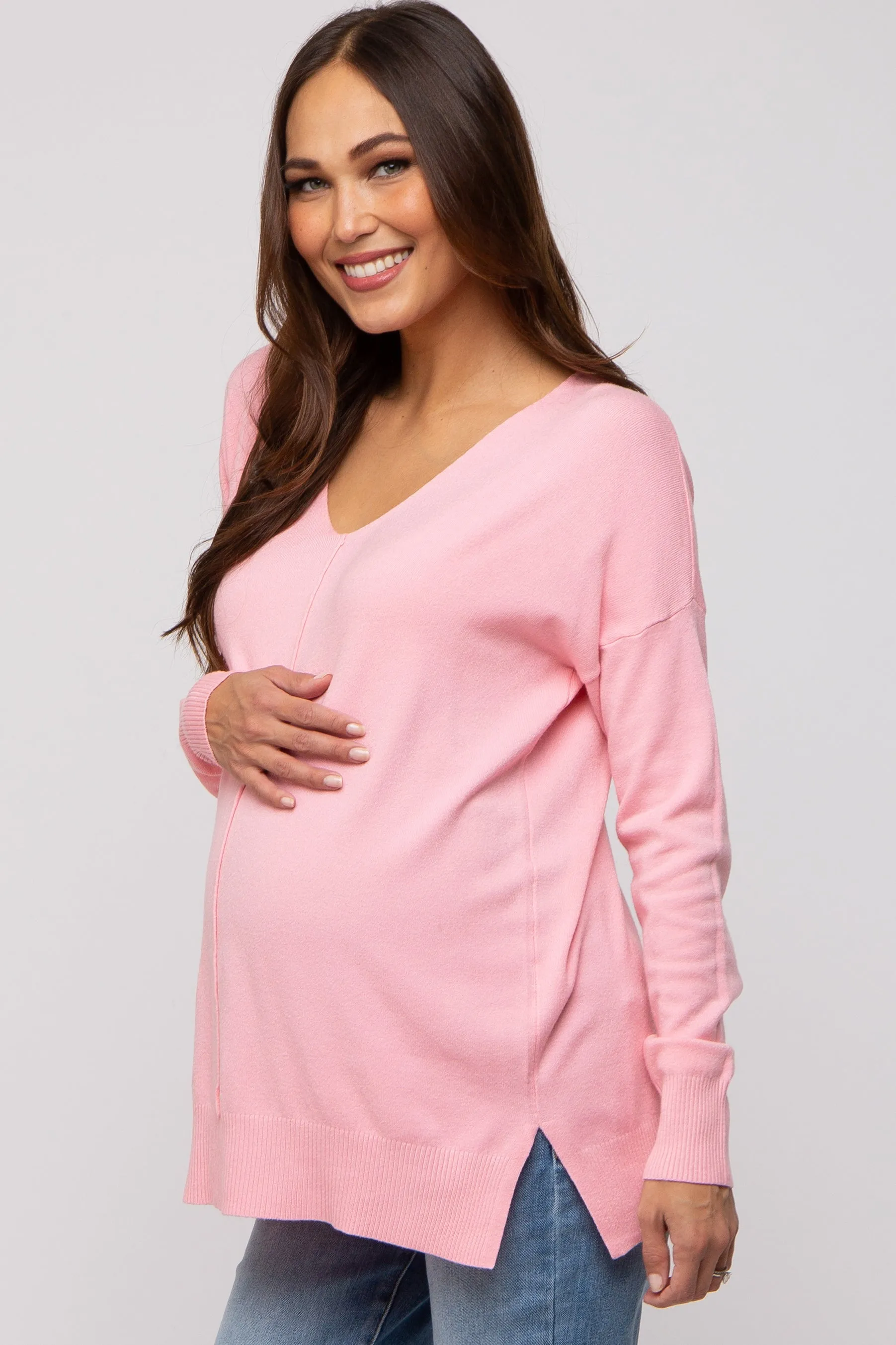 Pink Long Sleeve Side Slit Maternity Sweater sold by Pinkblush product image thumbnail 2