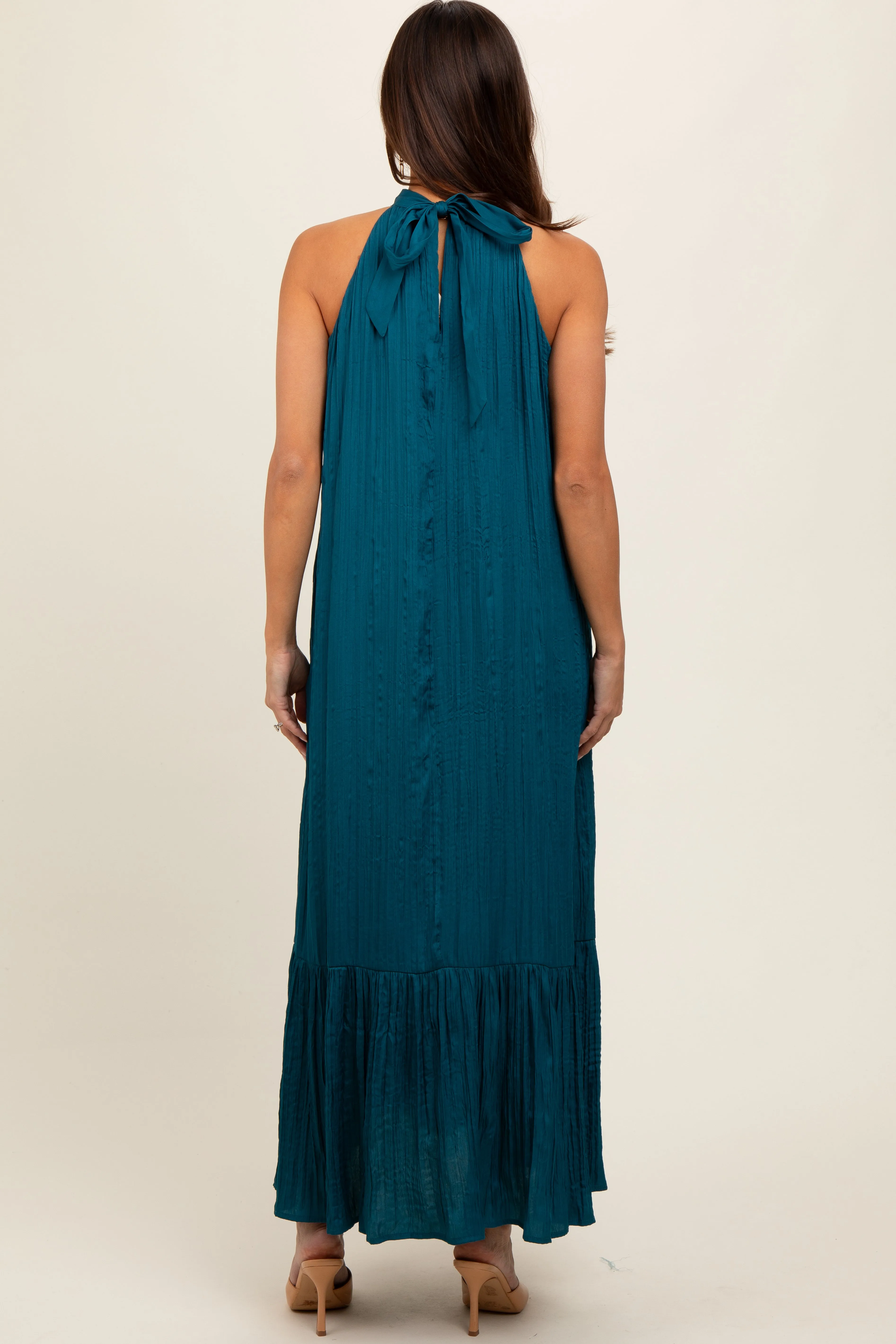 Teal Textured Halter Tie Maternity Maxi Dress sold by Pinkblush product image thumbnail 3
