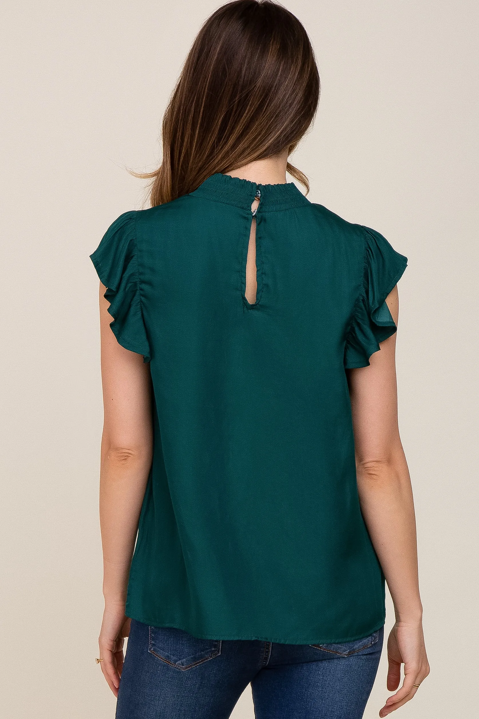 Forest Green Mock Neck Flutter Maternity Blouse sold by Pinkblush product image thumbnail 3