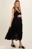 Black Textured Tie Strap Tiered Maternity Midi Dress sold by Pinkblush