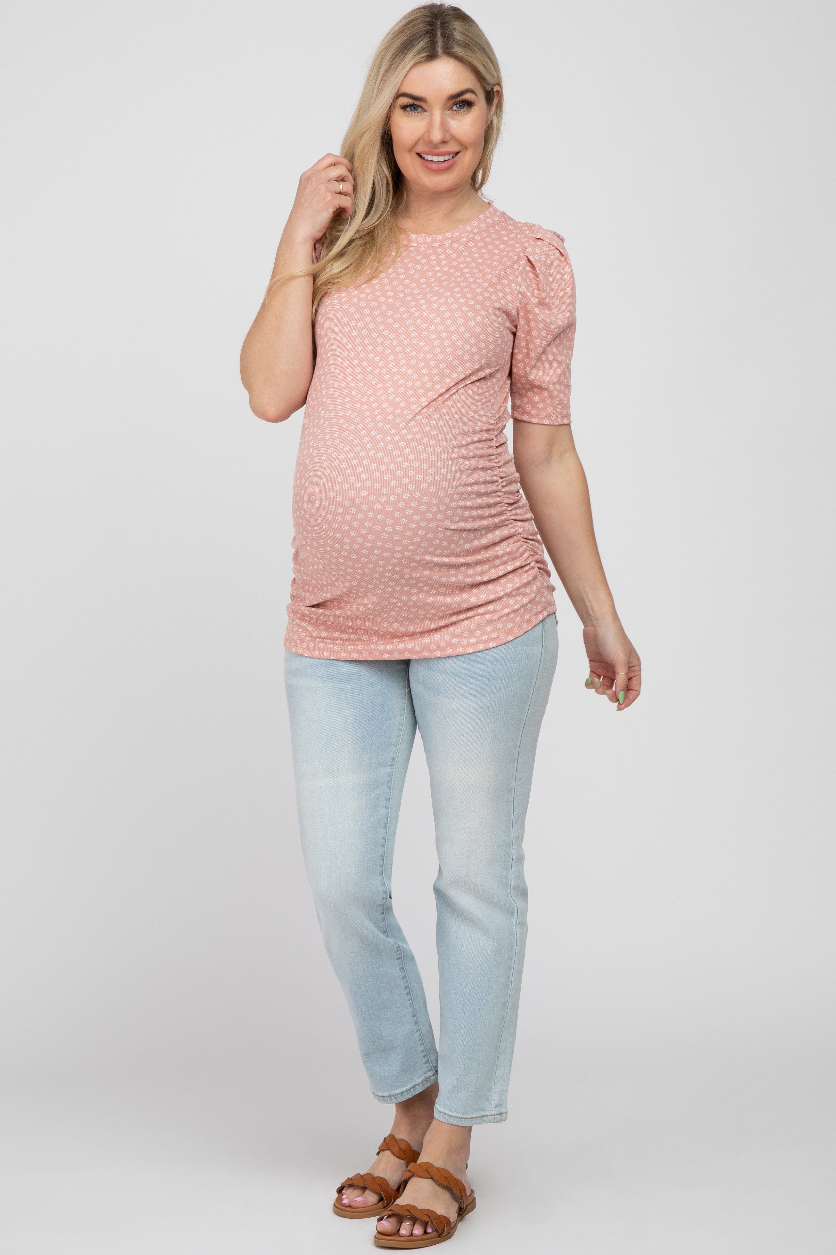 Light Pink Ditsy Floral Ruched Maternity Top sold by Pinkblush product image thumbnail 4