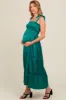 Forest Green Satin Smocked Maternity Maxi Dress sold by Pinkblush