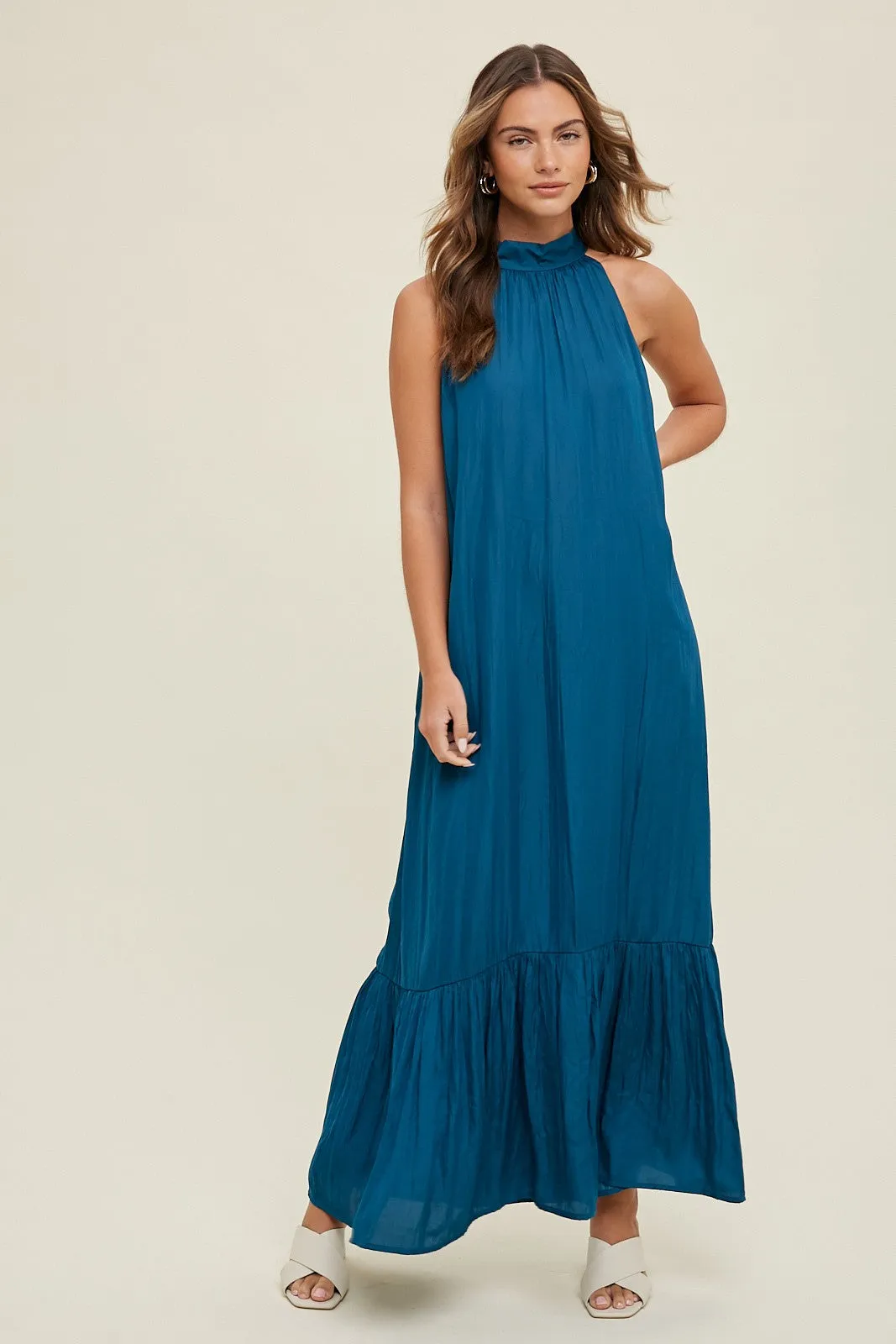Teal Textured Halter Tie Maternity Maxi Dress sold by Pinkblush product image thumbnail 4