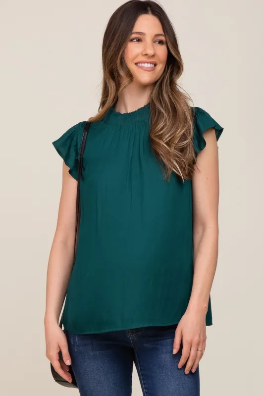 Forest Green Mock Neck Flutter Maternity Blouse sold by Pinkblush
