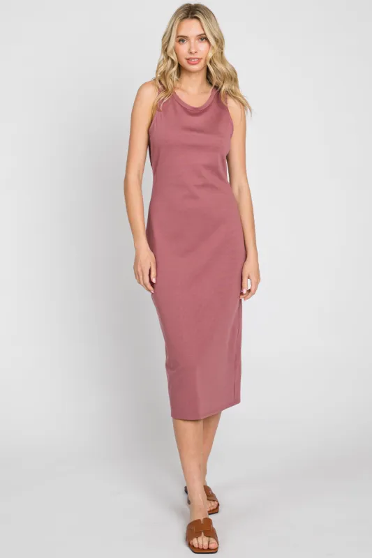 Mauve Sleeveless Back Cutout Midi Dress sold by Pinkblush