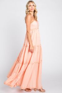 Peach Square Neck Ruffle Tiered Maxi Dress sold by Pinkblush