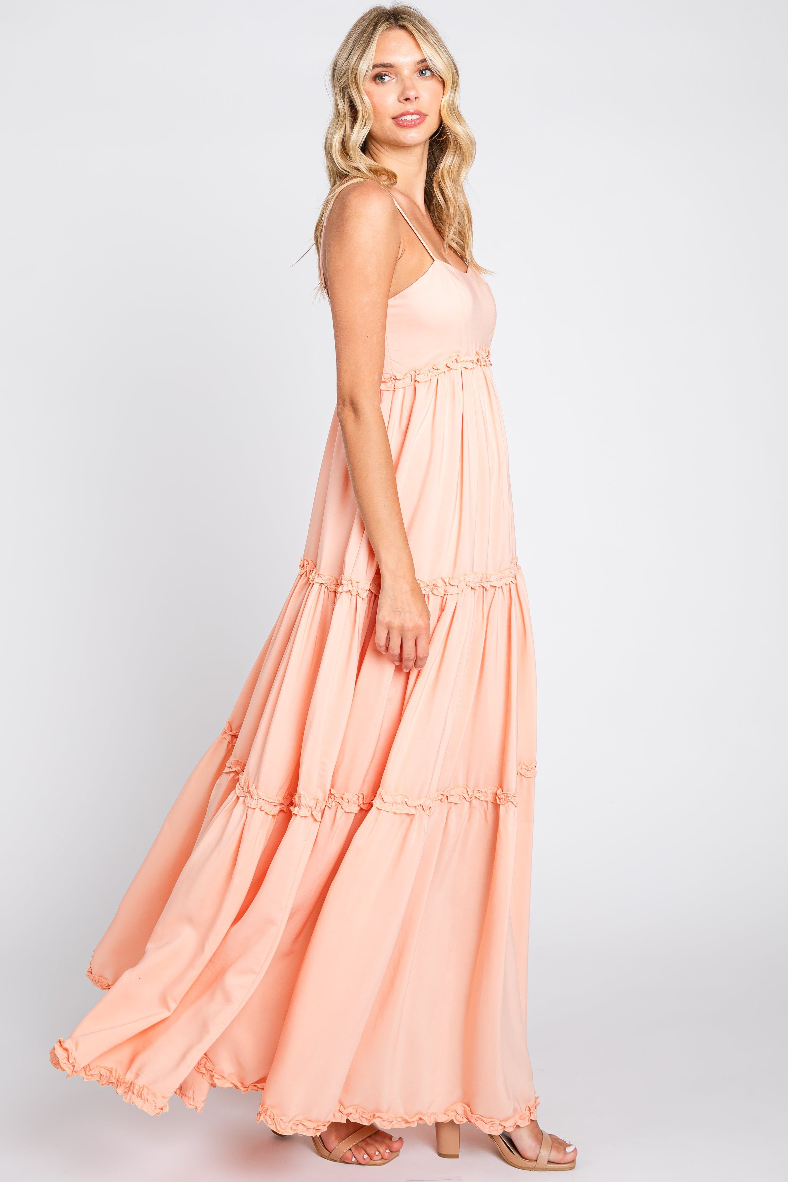 Peach Square Neck Ruffle Tiered Maxi Dress sold by Pinkblush product image thumbnail 2