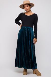 Teal Velvet Knit Drawstring Maternity Maxi Skirt sold by Pinkblush