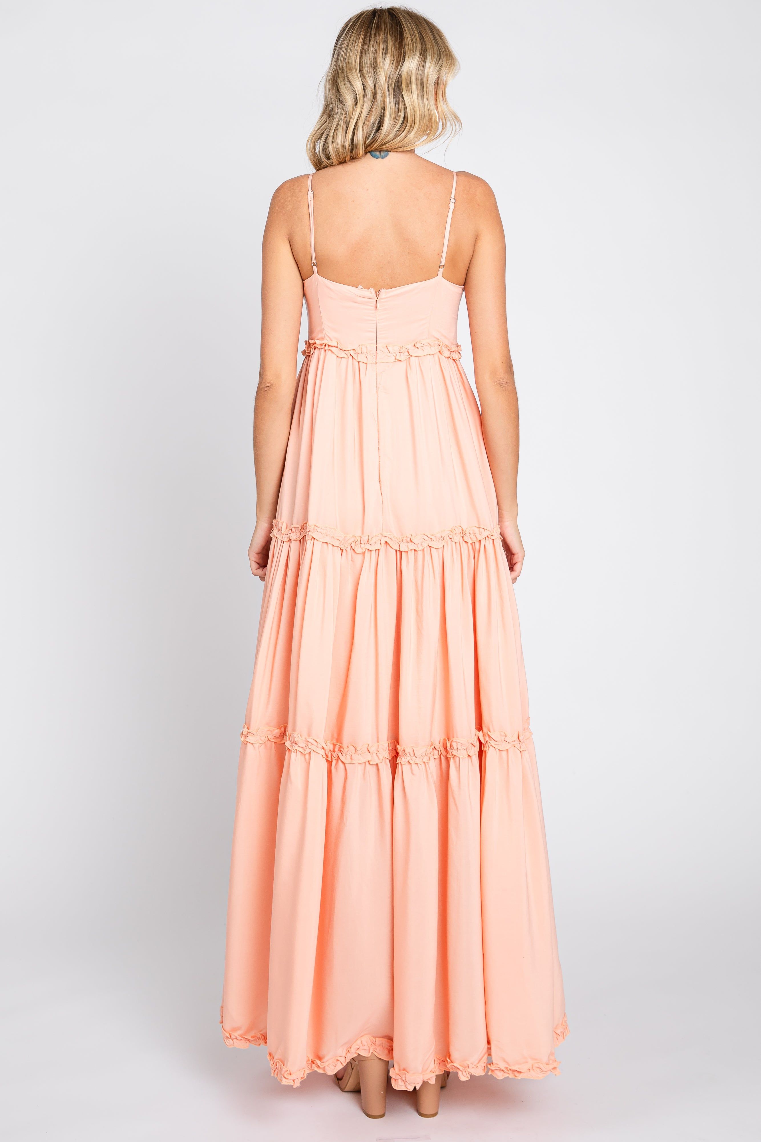 Peach Square Neck Ruffle Tiered Maxi Dress sold by Pinkblush product image thumbnail 3