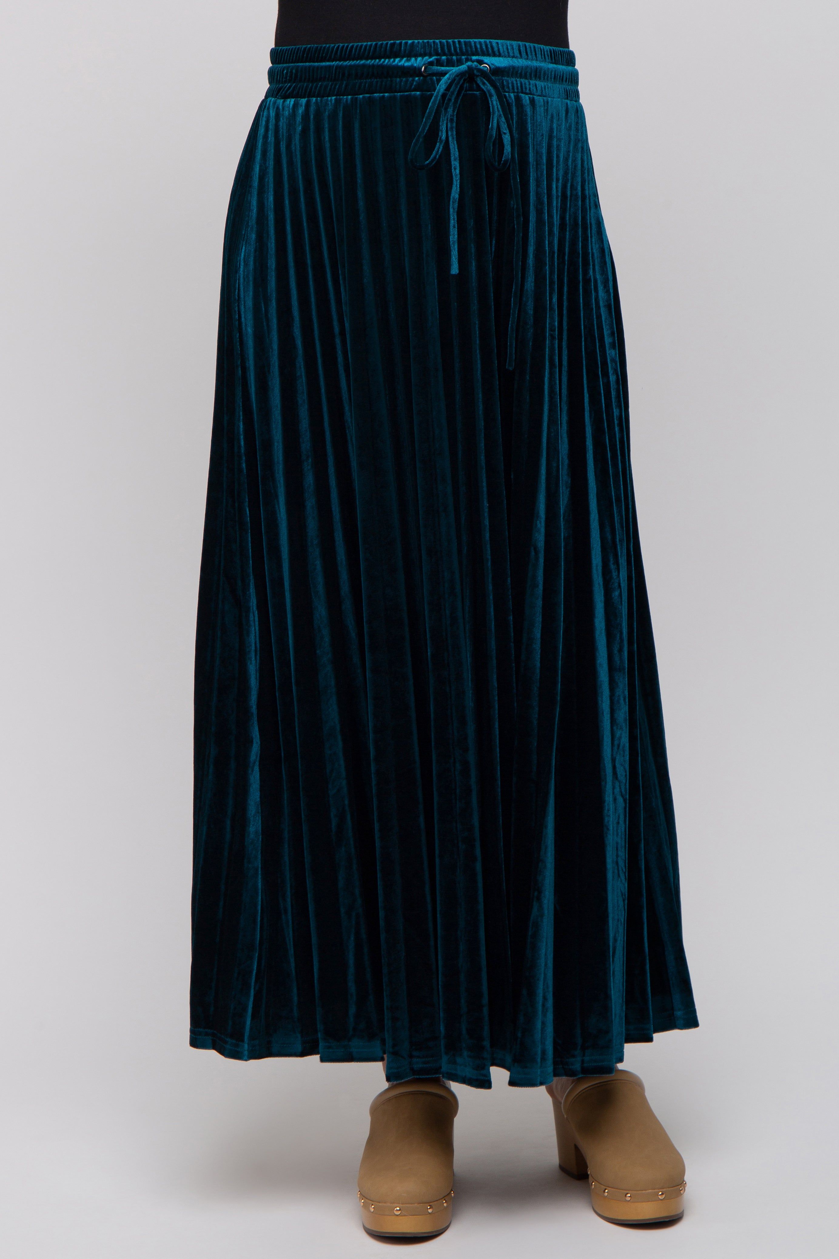 Teal Velvet Knit Drawstring Maternity Maxi Skirt sold by Pinkblush product image thumbnail 3