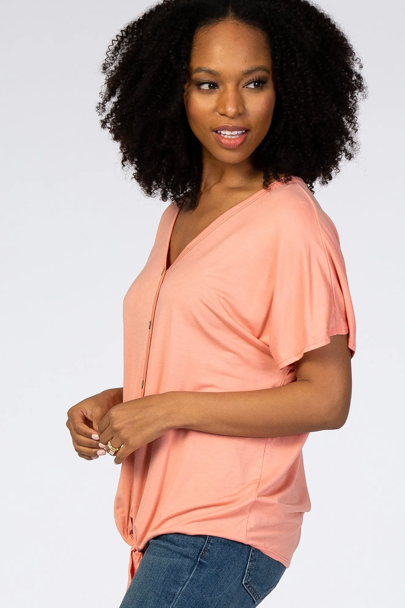 Peach Tie Front Short Sleeve Top sold by Pinkblush product image thumbnail 2