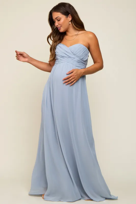 Light Blue Sweetheart Convertible Chiffon Maternity Gown sold by Pinkblush