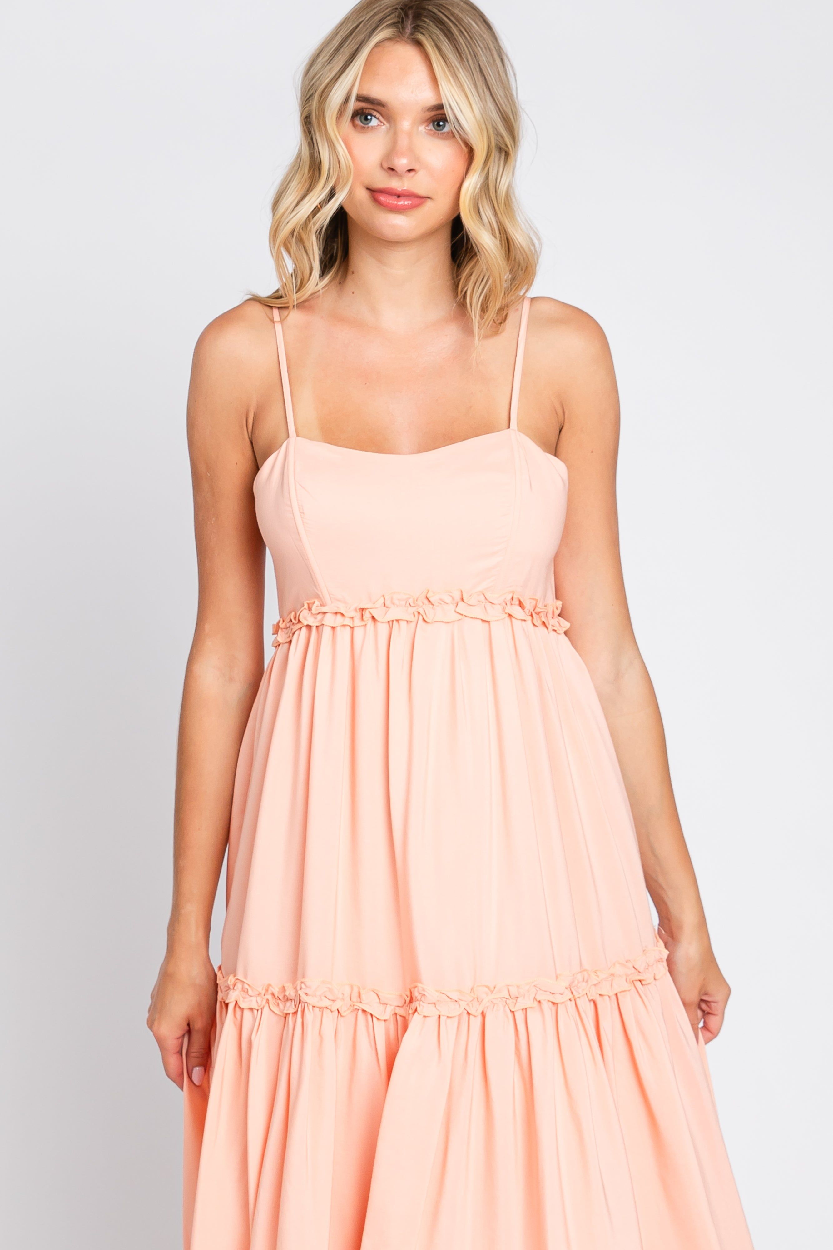 Peach Square Neck Ruffle Tiered Maxi Dress sold by Pinkblush product image thumbnail 4