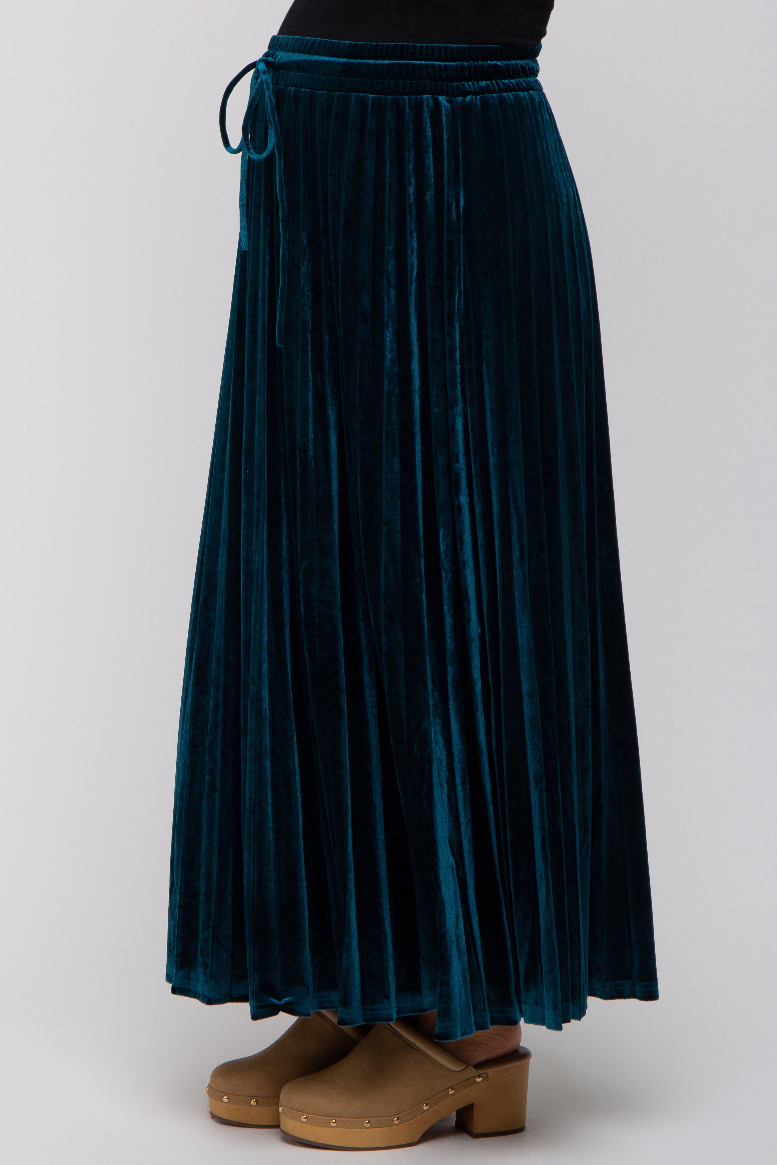 Teal Velvet Knit Drawstring Maternity Maxi Skirt sold by Pinkblush product image thumbnail 4