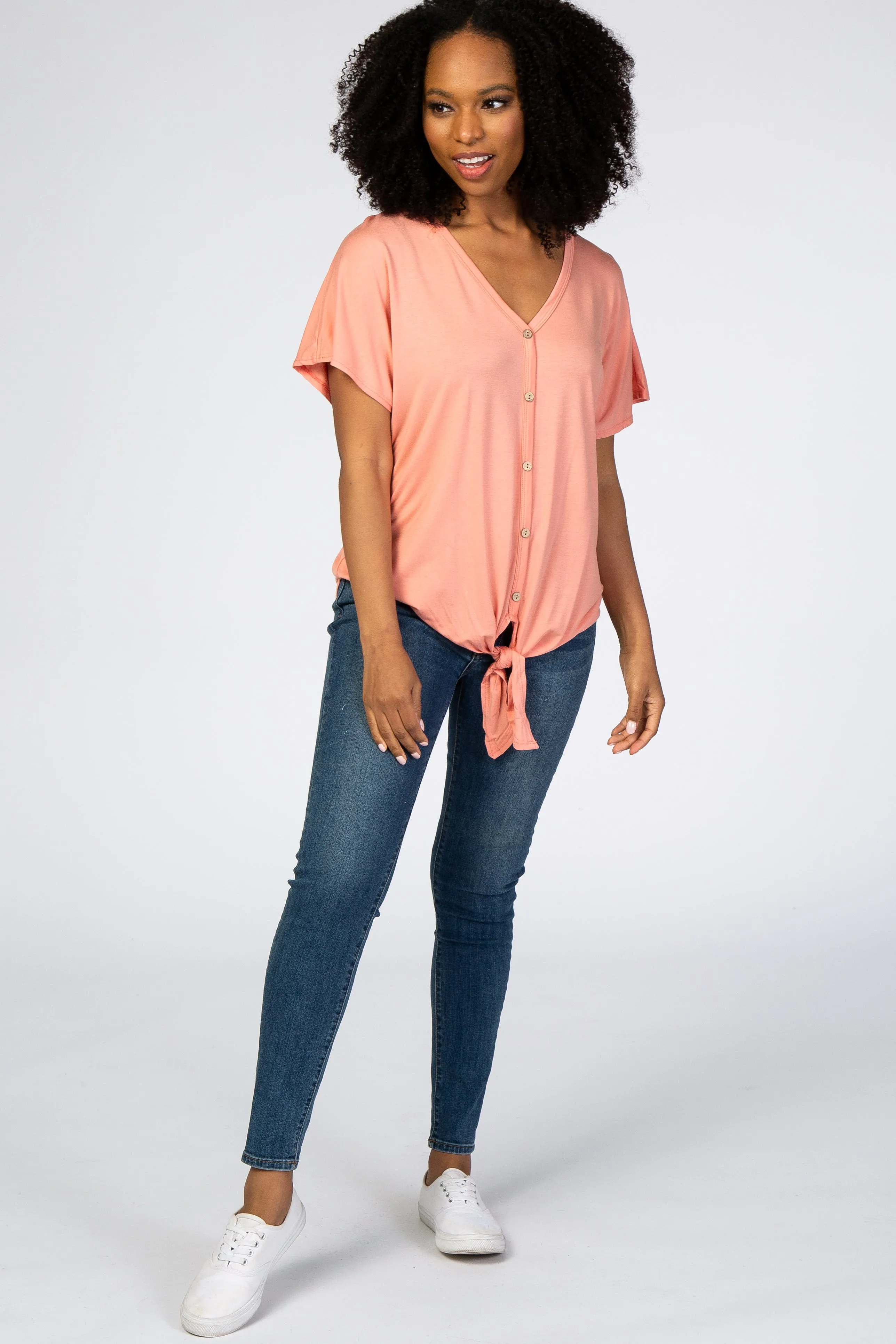 Peach Tie Front Short Sleeve Top sold by Pinkblush product image thumbnail 4