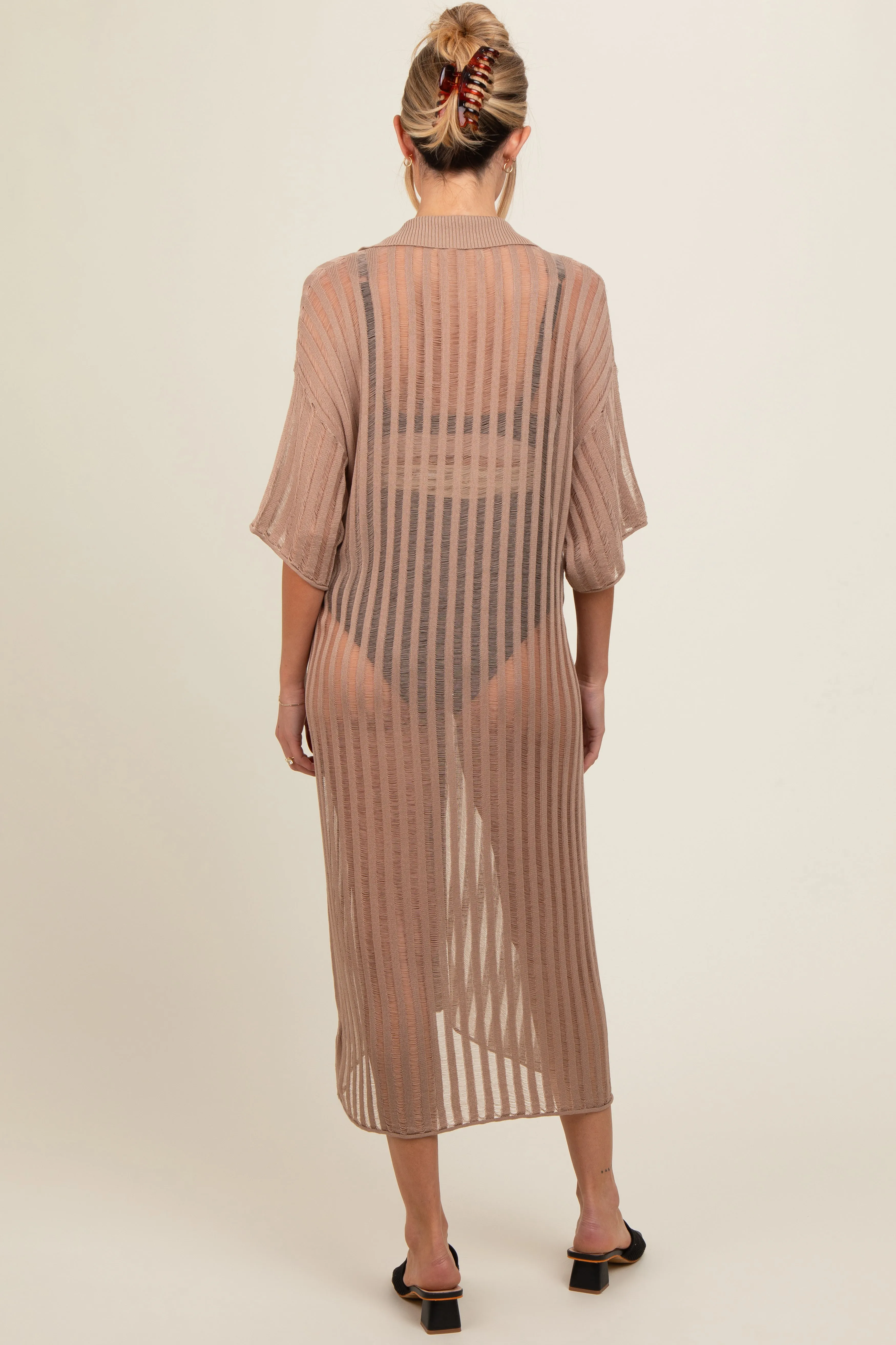 Taupe Distressed Collared Maternity Cover-Up sold by Pinkblush product image thumbnail 4