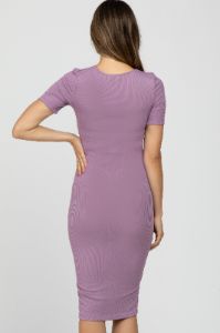 Lavender Ribbed Short Sleeve Fitted Maternity Dress sold by Pinkblush