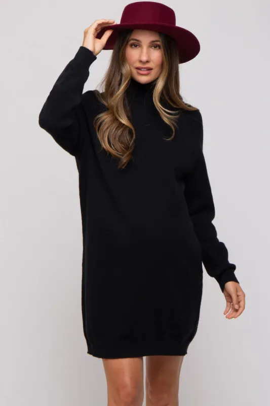 Black Knit Long Sleeve Turtleneck Maternity Sweater Dress sold by Pinkblush