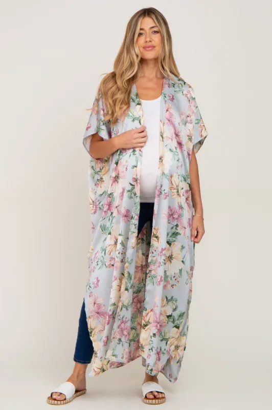 Light Blue Floral Side Slit Maternity Cover-Up sold by Pinkblush