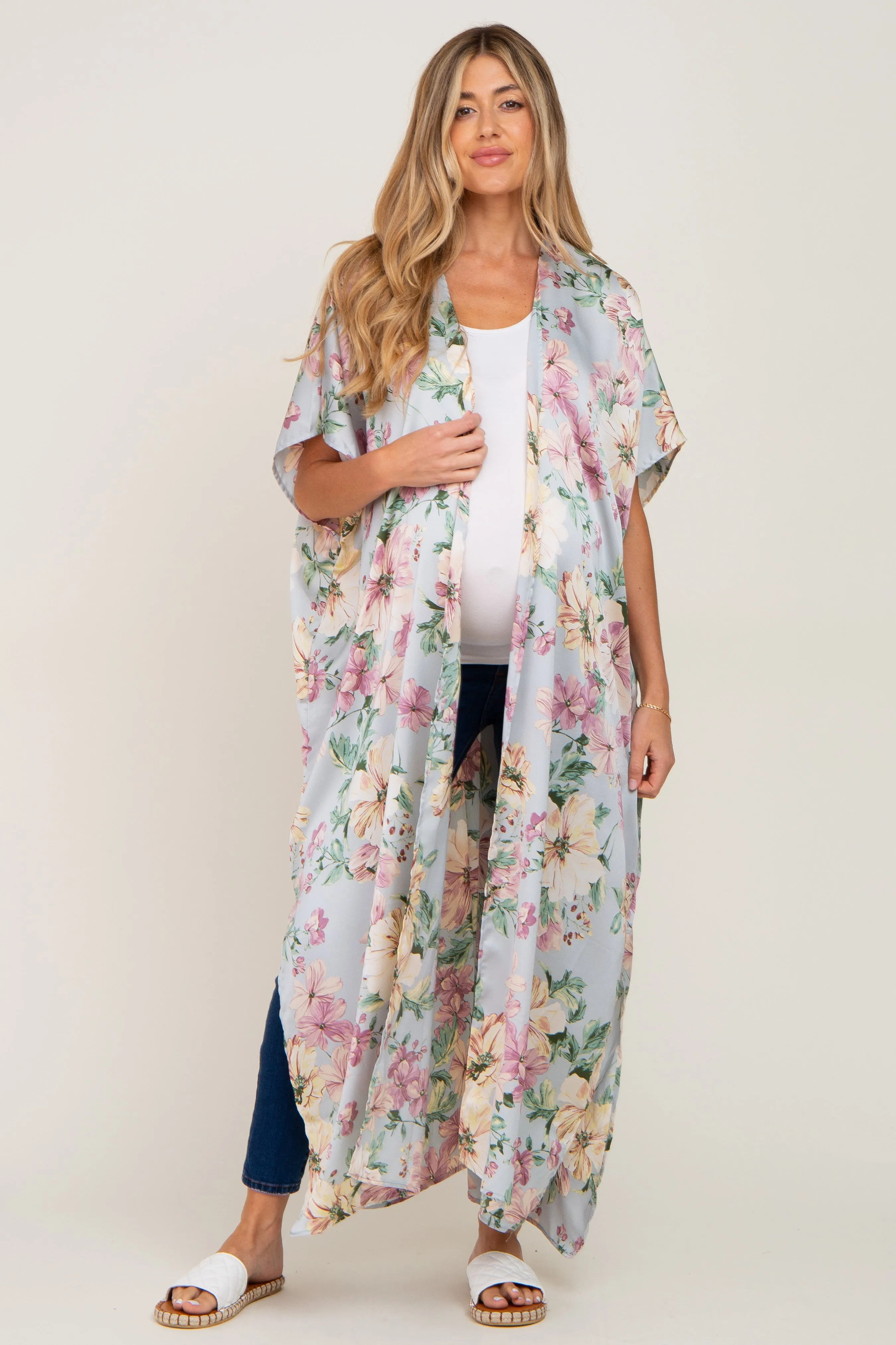 Light Blue Floral Side Slit Maternity Cover-Up sold by Pinkblush